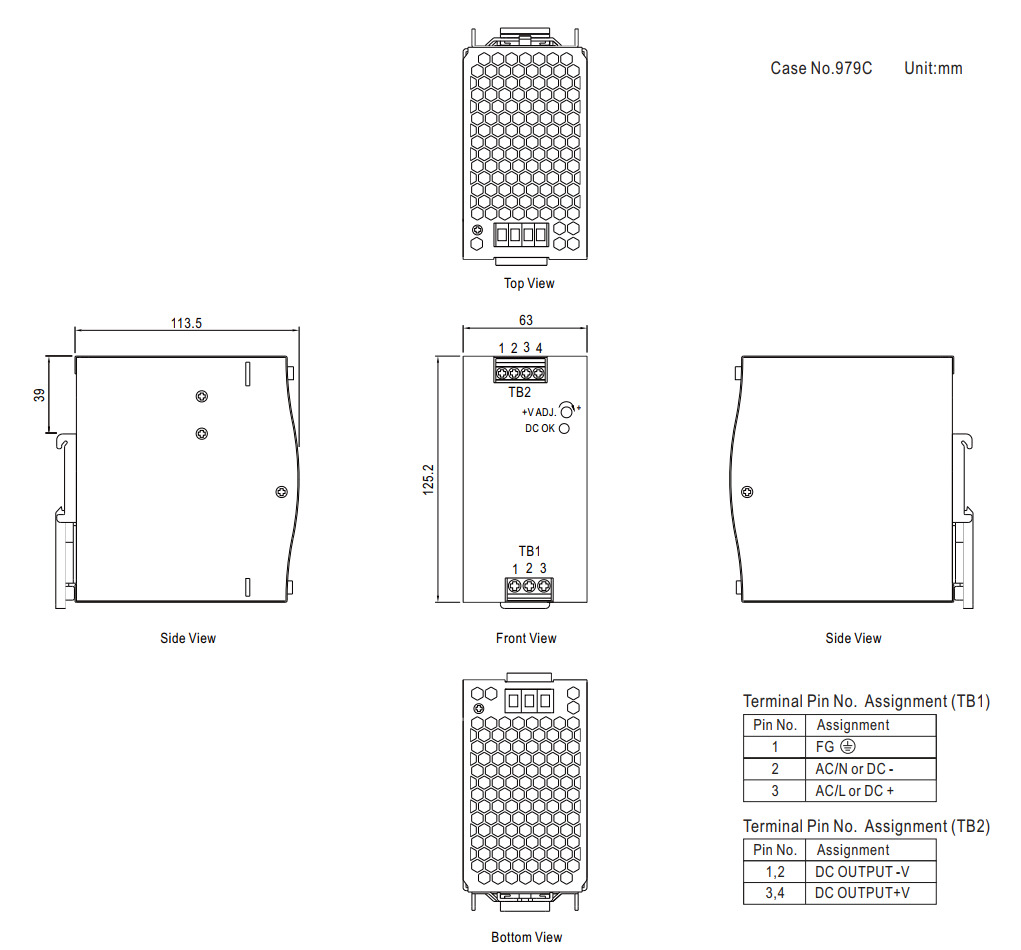 KÍCH THƯỚC CHI TIẾT DÒNG NDR-240-48 (48Vdc - 240W) - ĐOÀN AE